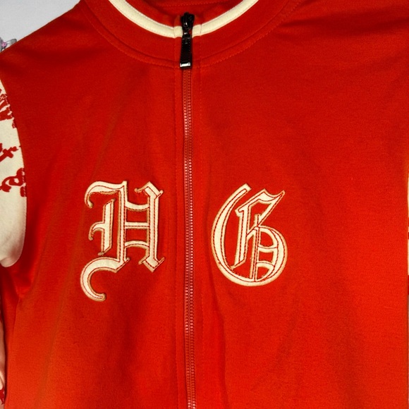 Her grace sweater zip up orange cream tattoo style writing on arms cute stretch - Picture 3 of 6